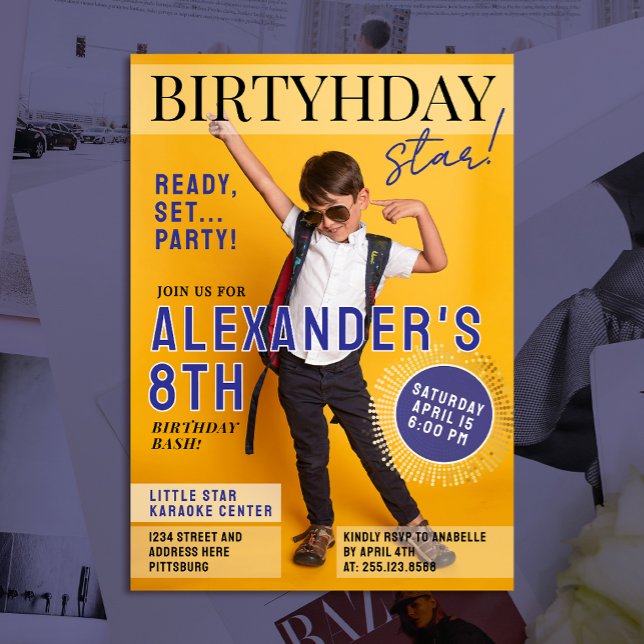 Invitation Cool Blue Magazine Cover Newspaper Kids Star Photo (Créateur téléchargé)