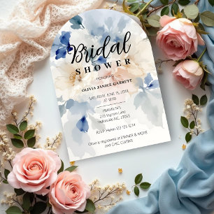 Invitation Cool Blue & Pastel Floral Watercolor Fête des mari
