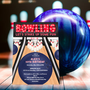 Invitation Cool Bowling fête d'anniversaire enfant grève un p