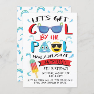 Invitation Cool by the Pool Emoji Boy Birthday Party