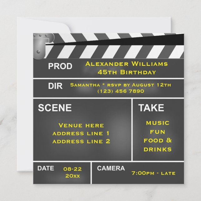 Invitation Cool Clapper Board 45e anniversaire (Devant)