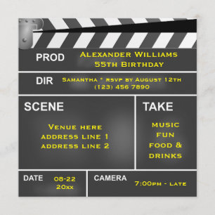 Invitation Cool Clapper Board 55e anniversaire