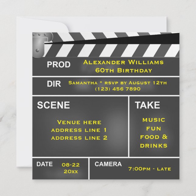 Invitation Cool Clapper Board 60e anniversaire (Devant)