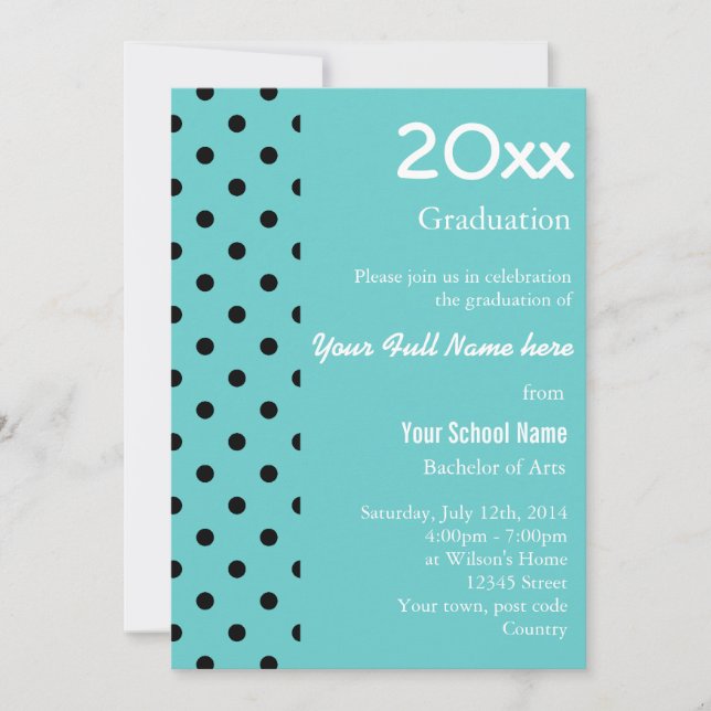 Invitation cool, classique aqua bleu & bac graduation (Devant)