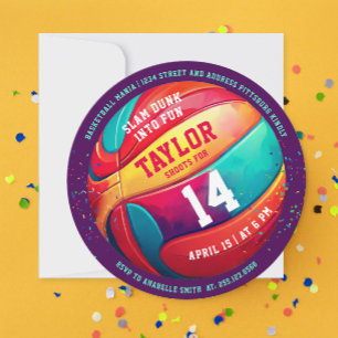 Invitation Cool Coloré Sport Slam Dunk Purple Basketball