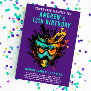 Invitation Cool Colorful Paintball Splatz Purple Party