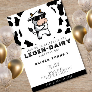 Invitation Cool Cow Imprimer Photo 1er anniversaire