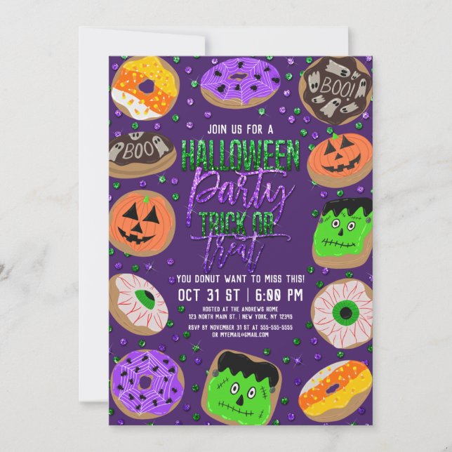 Invitation Cool Cute Parties scintillant Confetti Donuts Hall (Devant)