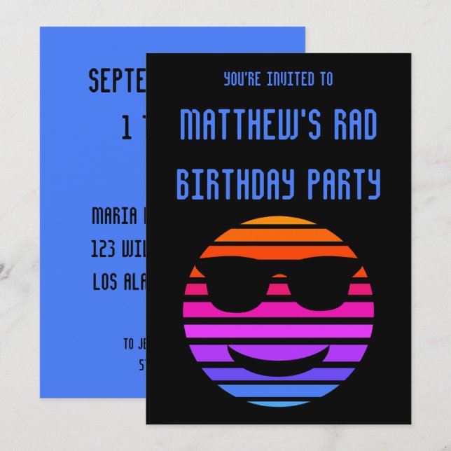 Invitation Cool de haute technologie Emoji Boys fête d'annive (Devant / Derrière)