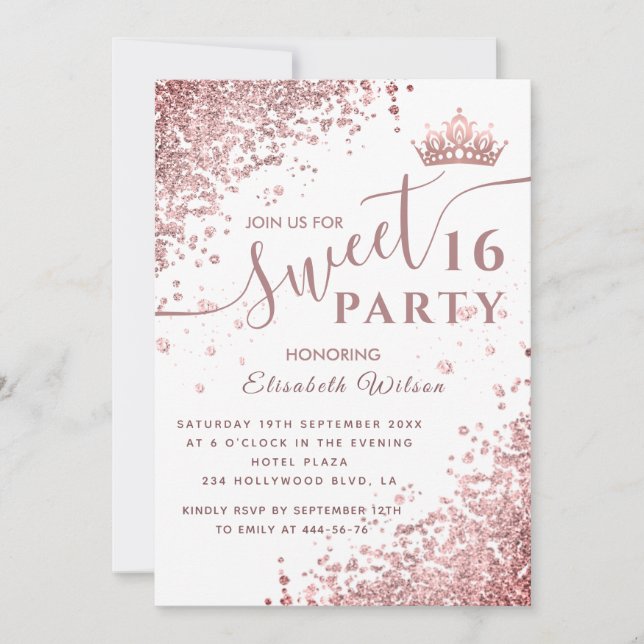 Invitation Cool diamant parties scintillant rose or tiara dou (Devant)
