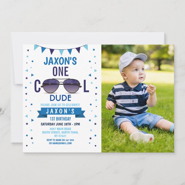 Invitation Cool Dude 1er Anniversaire Lunettes de soleil Summ (Devant)