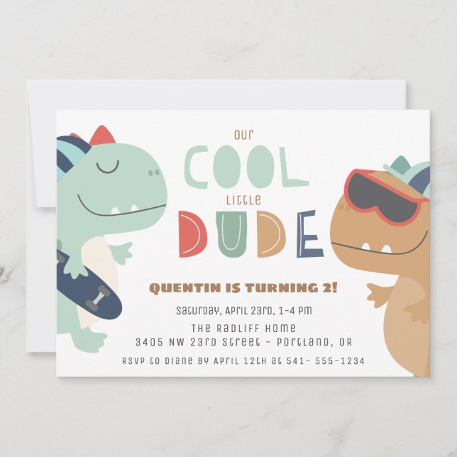 Invitation Cool Dude Dinosaur Boys fête d'anniversaire (Devant)