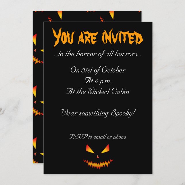 Invitation Cool effrayant Jack O'Lantern face Halloween Invit (Devant / Derrière)