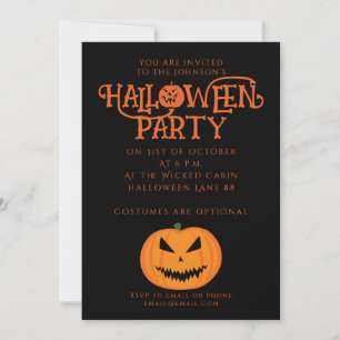 Invitation Cool effrayant Jack O'Lantern Halloween noir orang