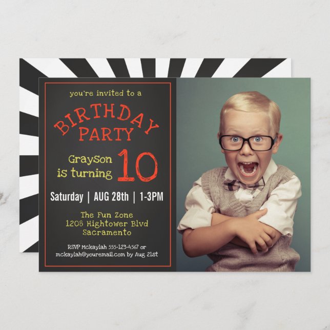Invitation Cool Enfants Photo Chalkboard fête d'anniversaire (Devant / Derrière)