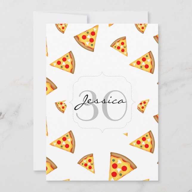 Invitation Cool et fun pizza tranches motif Monogram blanc (Devant)