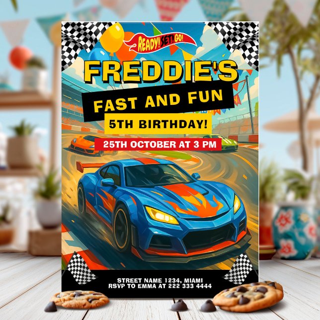 Invitation Cool Fast Race Car fête d'anniversaire (Créateur téléchargé)