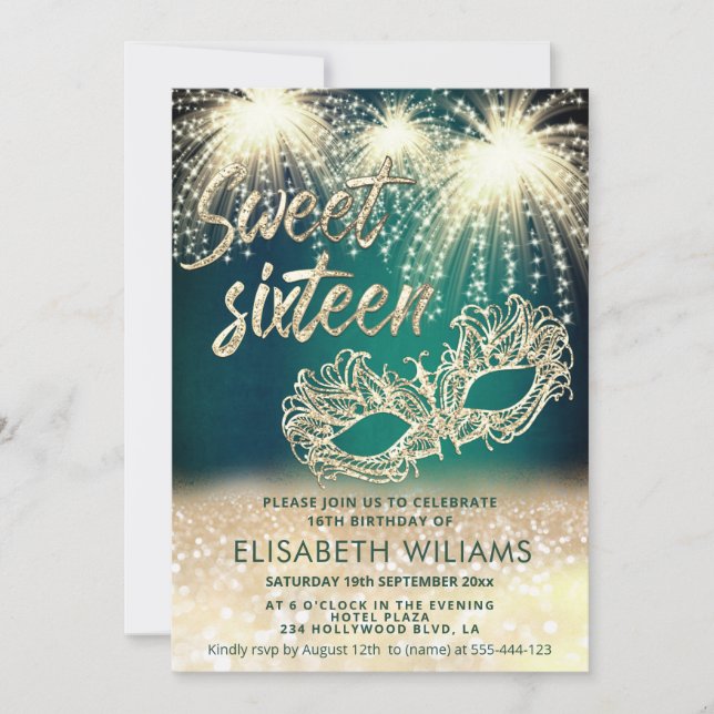 Invitation Cool feu d'artifice Masquerade charmant glittery o (Devant)
