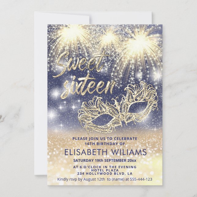Invitation Cool feu d'artifice Masquerade charmant glittery o (Devant)