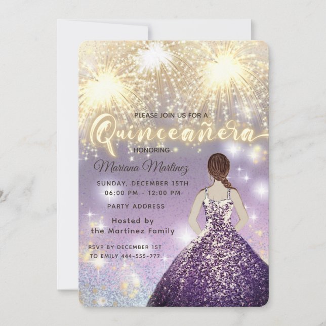 Invitation Cool feu d'artifice parties scintillant or brillan (Devant)