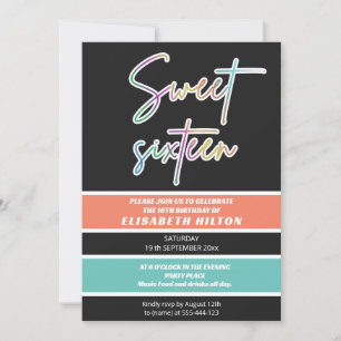 Invitation Cool fun néon typographie rayures doux 16