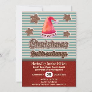 Invitation Cool fun retro santa hat échange de biscuit