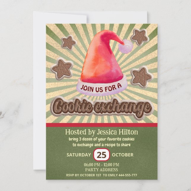 Invitation Cool fun retro santa hat échange de biscuit (Devant)