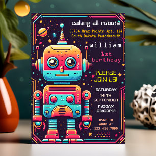 Invitation Cool garçon mignon Toy drôle robot premier 1er ann