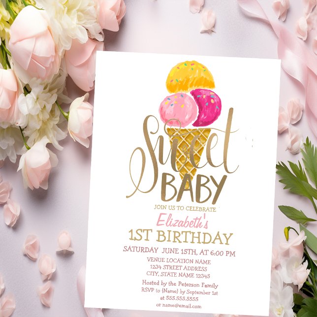 Invitation Cool Gâteau Glacé Rayé Anniversaire  (Créateur téléchargé)