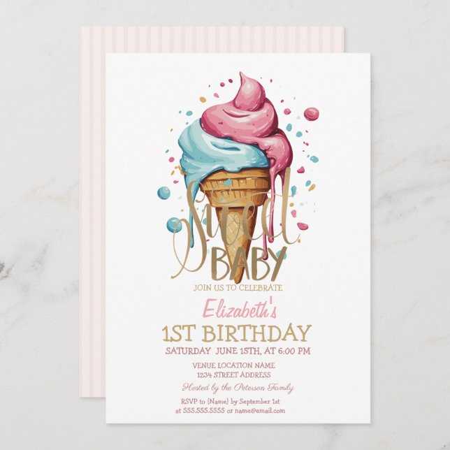 Invitation Cool goutte glace crème rayée Anniversaire (Devant / Derrière)