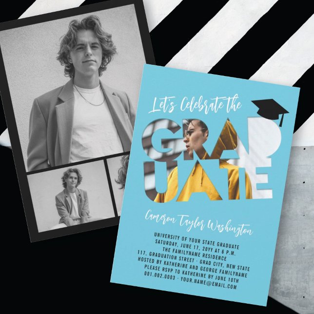 Invitation Cool Graduate Cutout Photo Moderne Graduate Party (Créateur téléchargé)