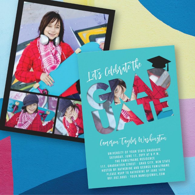 Invitation Cool Graduate Cutout Photo Moderne Graduate Party (Créateur téléchargé)