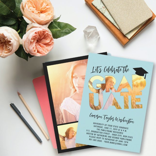 Invitation Cool Graduate Cutout Photo Moderne Graduate Party (Créateur téléchargé)