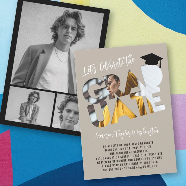 Invitation Cool Graduate Cutout Photo Moderne Graduate Party (Créateur téléchargé)