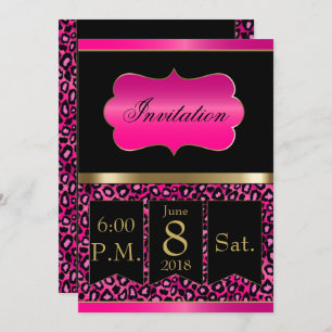 Invitation cool Hot Pink & Black Leopard Party