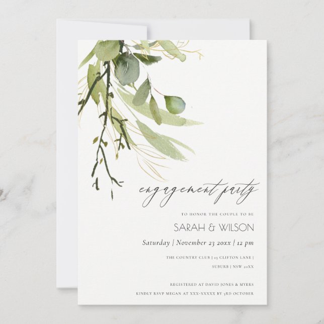 INVITATION COOL LEAFY VERT FOLIAGE EAU COULEUR FIANÇAILLES (Devant)