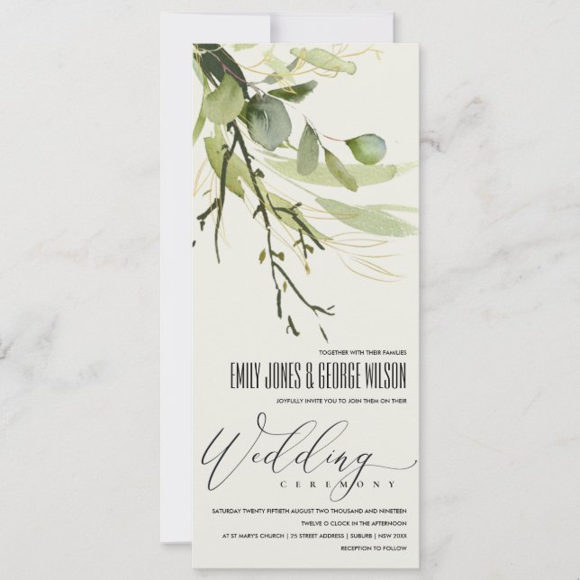 INVITATION COOL LEAFY VERT GOLD FOLIAGE MARIAGE WATERCOLOR (Devant)