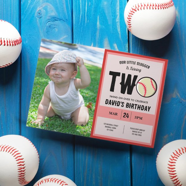 Invitation Cool Little Slugger Baseball Photo 2e anniversaire (Créateur téléchargé)