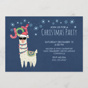 Invitation Cool Llama à Santa Hat avec la fête des Snowflakes