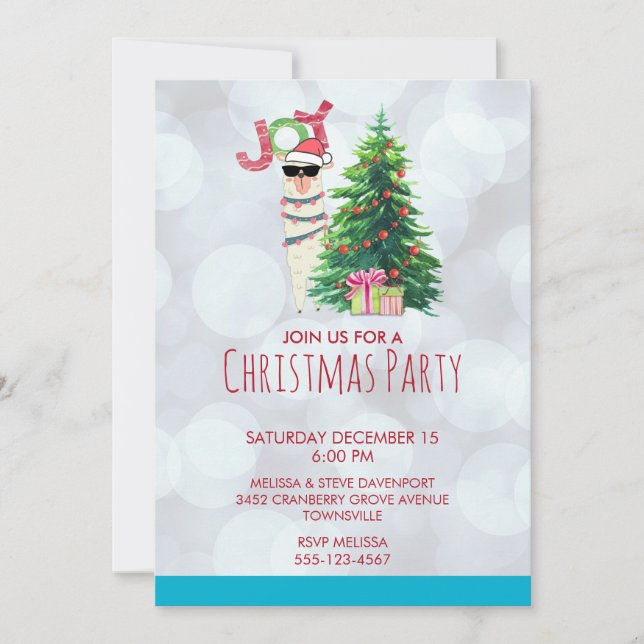 Invitation Cool Llama | Arbre de Noël avec fête de cadeaux (Devant)