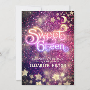 Invitation Cool Lune céleste et étoiles typographie douce 16