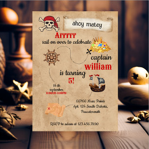 Invitation cool mignon bateau de piscine Pirate Anniversaire