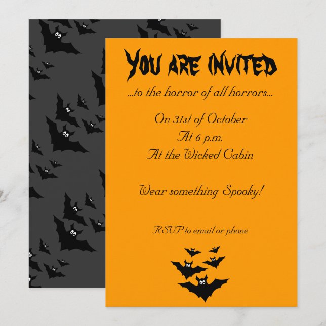 Invitation Cool mignon chauves chauves-souris volant Hallowee (Devant / Derrière)