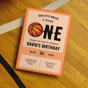 Invitation Cool Modern Little Baller Basketball 1er anniversa