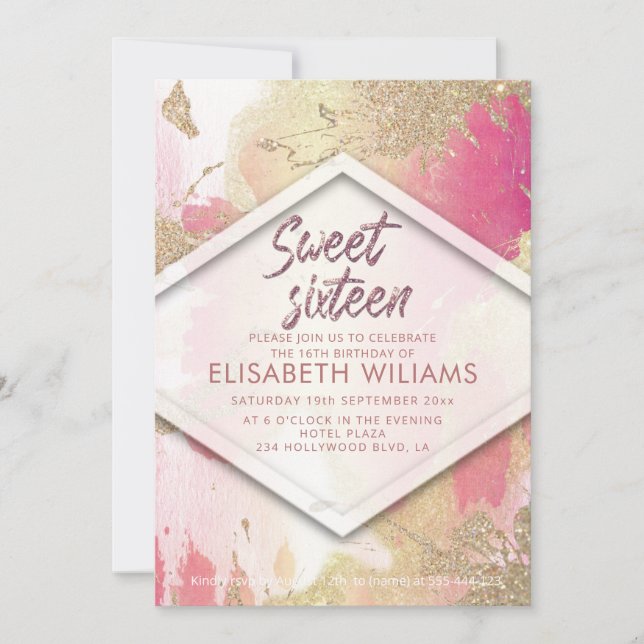 Invitation Cool moderne couleur d'aquarelle brillant (Devant)
