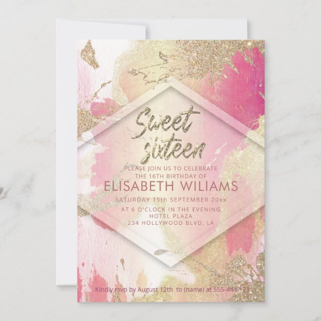 Invitation Cool moderne couleur d'aquarelle brillant (Devant)
