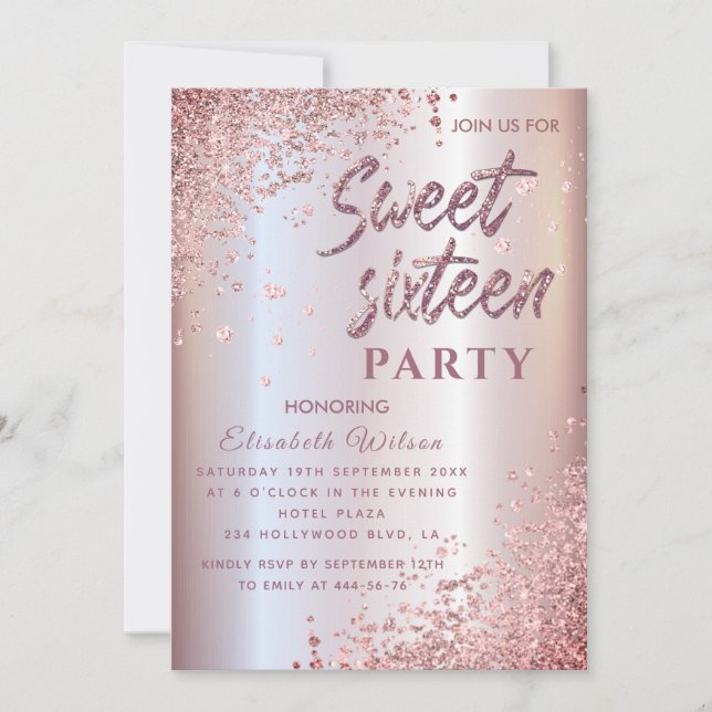 Invitation Cool moderne diamant luxe rose or doux 16 (Devant)