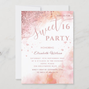 Invitation Cool moderne diamant luxe rose or doux 16 invi