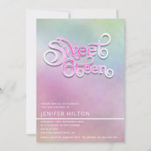 Invitation Cool moderne holographique typographie sweet sixte