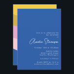 Invitation Cool moderne rétro Grandes  Bleu Jaune Bat mitzvah<br><div class="desc">Jouer des rayures géométriques modernes en Bat mitzvah bleu jaune et rose</div>